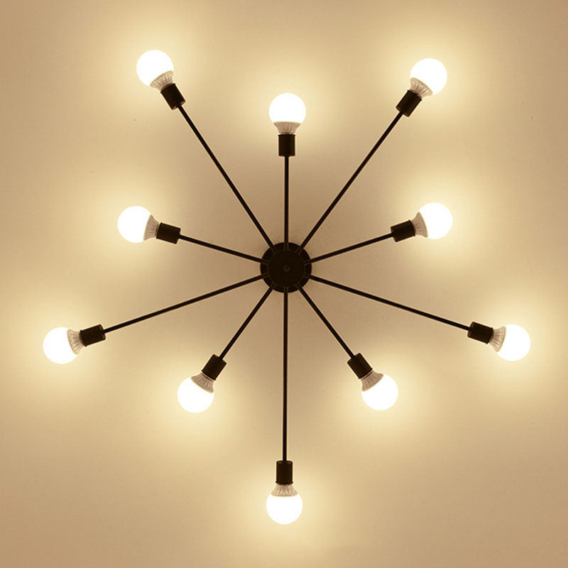 Black Sputnik Flush Mount Industrial Metal Semi Ceiling Light Fixture for Living Room