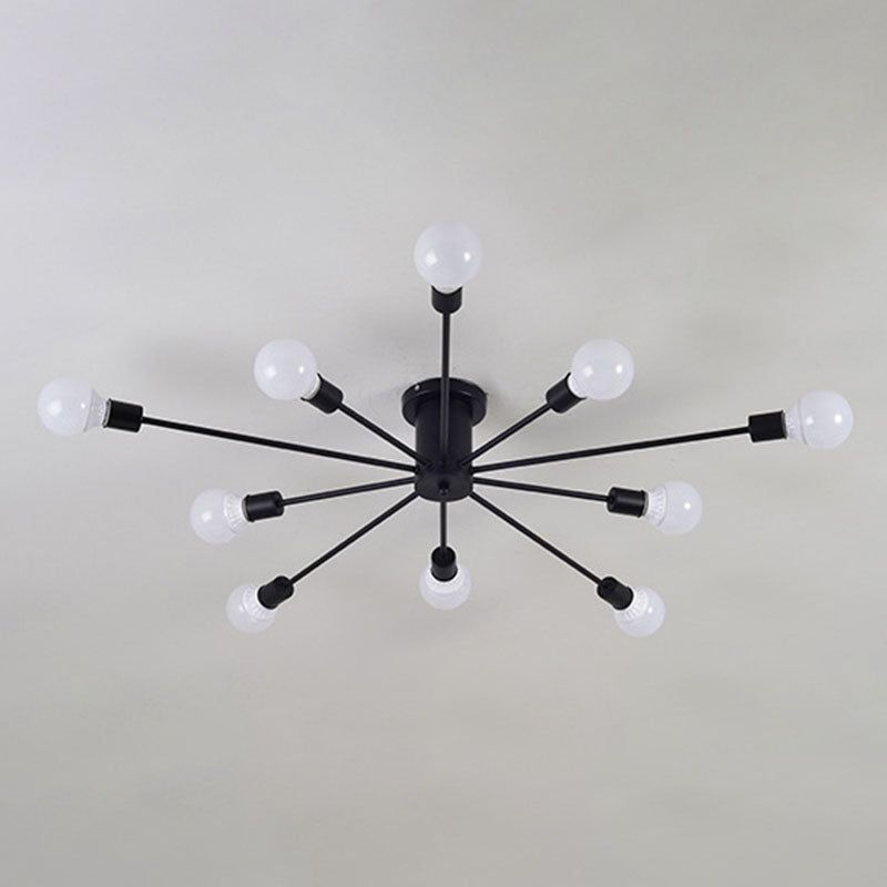 Black Sputnik Flush Mount Industrial Metal Semi Ceiling Light Fixture for Living Room