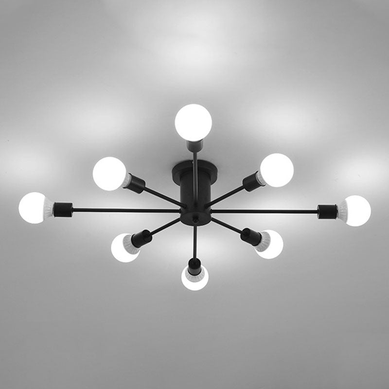 Black Sputnik Flush Mount Industrial Metal Semi Ceiling Light Fixture for Living Room