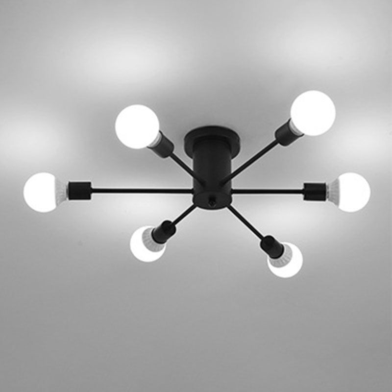 Black Sputnik Flush Mount Industrial Metal Semi Ceiling Light Fixture for Living Room