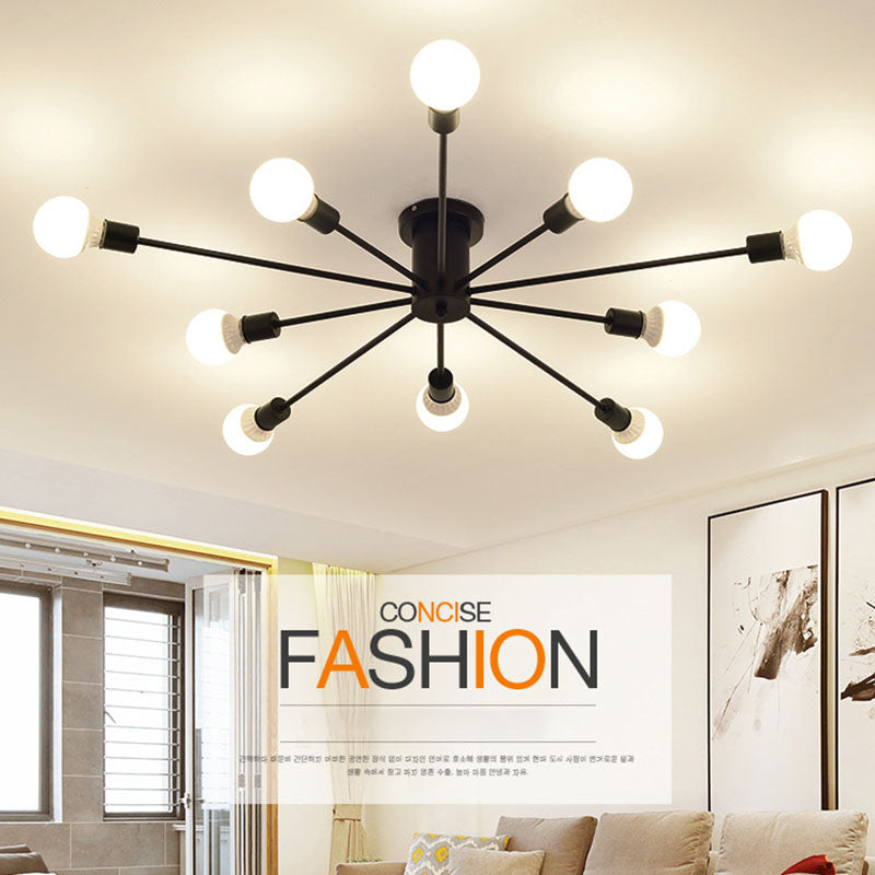 Black Sputnik Flush Mount Industrial Metal Semi Ceiling Light Fixture for Living Room