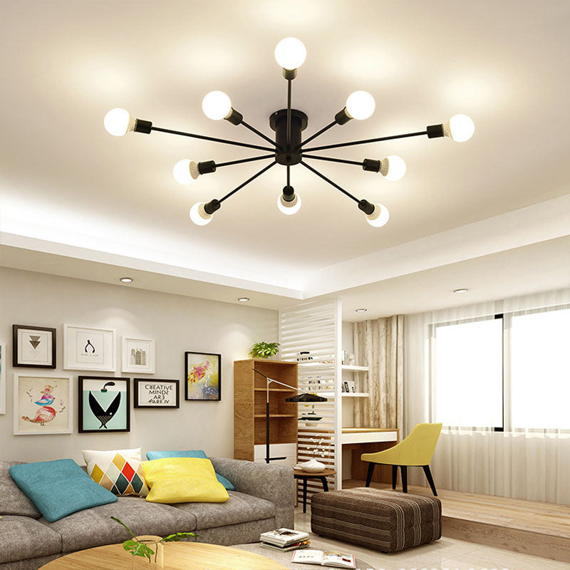 Black Sputnik Flush Mount Industrial Metal Semi Ceiling Light Fixture for Living Room