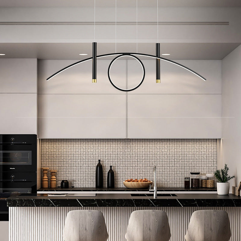 Acrylic Linear LED Island Light in Modern Concise Style Wrought Iron Pendant Light for Dining Room