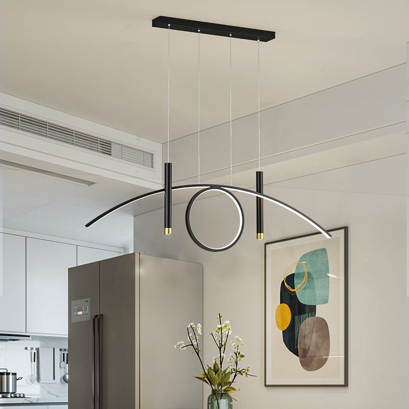 Acrylic Linear LED Island Light in Modern Concise Style Wrought Iron Pendant Light for Dining Room