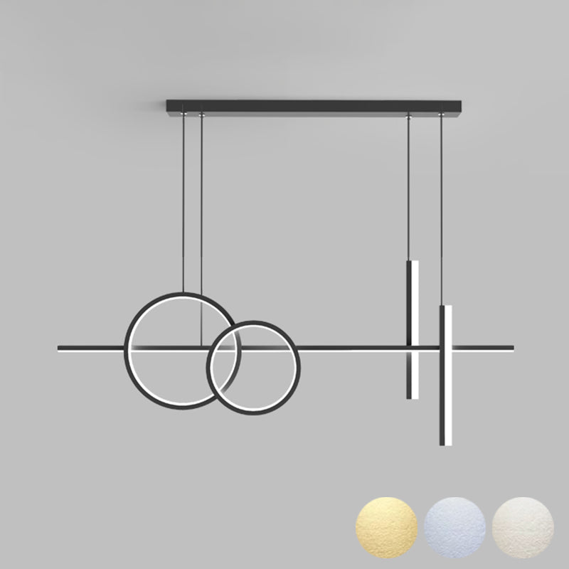 Linear Circle Island Lights Modern Island Lighting Metal 4 Light Island Lights in Black and White