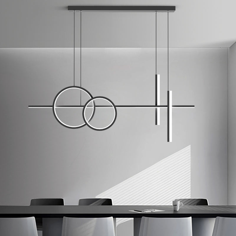 Linear Circle Island Lights Modern Island Lighting Metal 4 Light Island Lights in Black and White