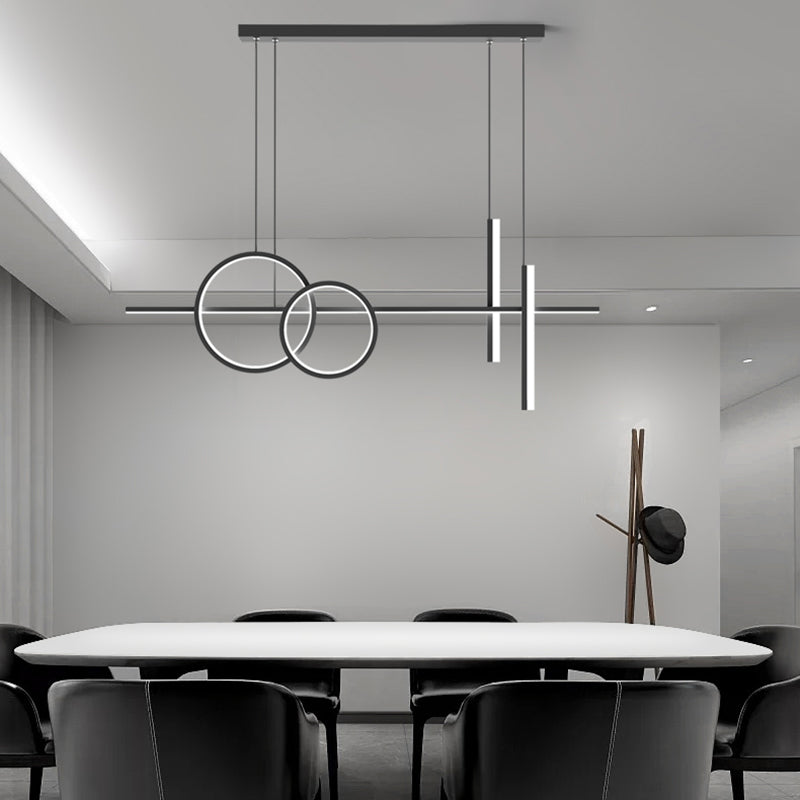 Linear Circle Island Lights Modern Island Lighting Metal 4 Light Island Lights in Black and White