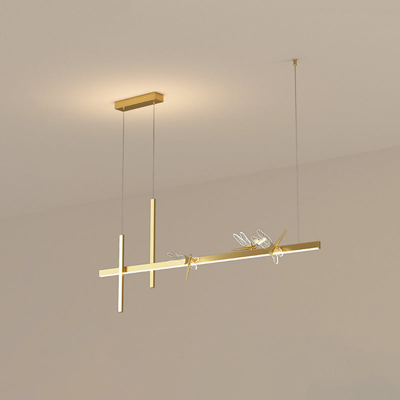 Luci di isola di libellula lineare moderna lampadario metallo 4 luci isola luminose