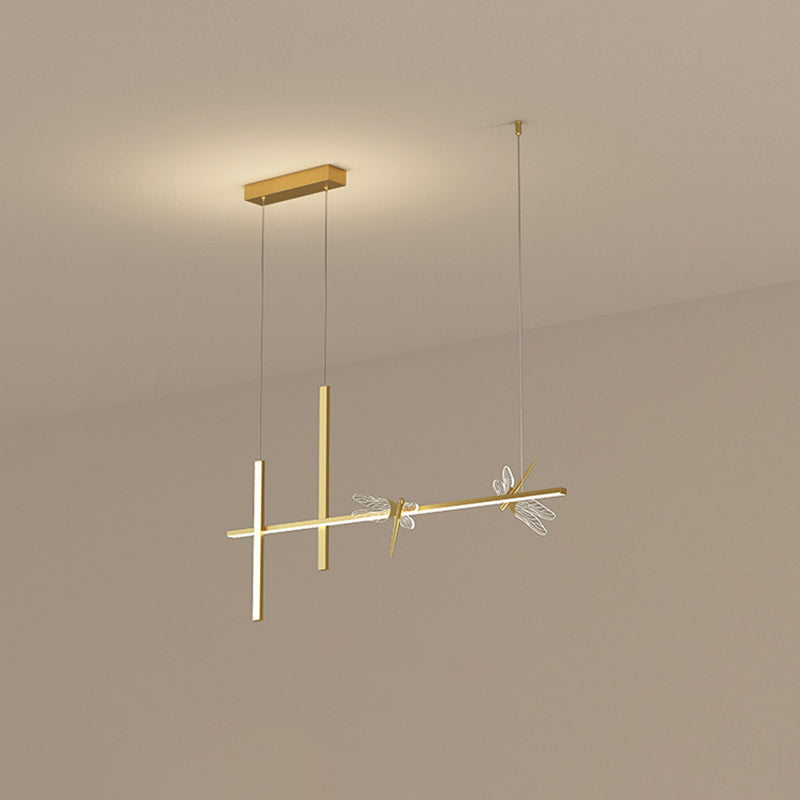 Luci di isola di libellula lineare moderna lampadario metallo 4 luci isola luminose