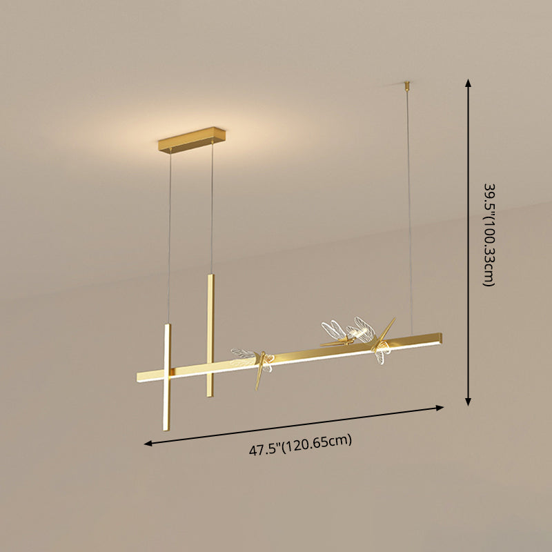 Luci di isola di libellula lineare moderna lampadario metallo 4 luci isola luminose