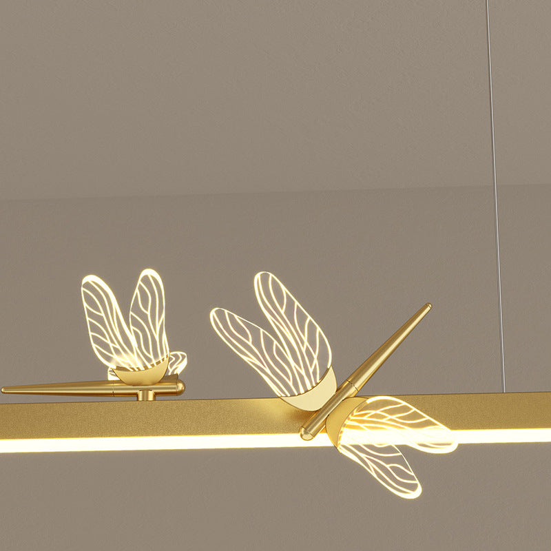 Luci di isola di libellula lineare moderna lampadario metallo 4 luci isola luminose