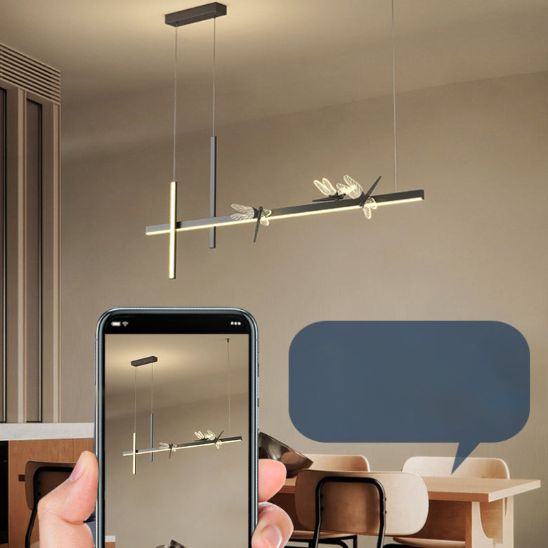 Luci di isola di libellula lineare moderna lampadario metallo 4 luci isola luminose