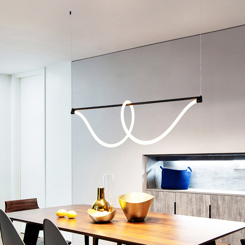 1 Light Linear Modern Lighting Chandelier Metal and Silica Gel Island Lighting in White and Black