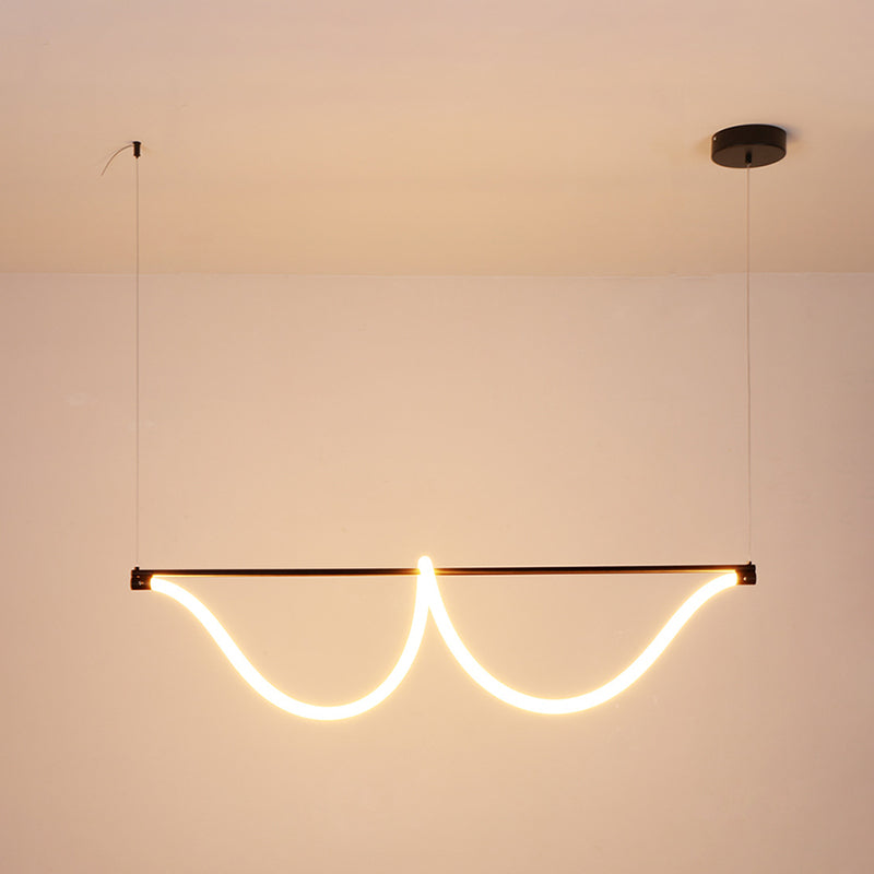 1 Light Linear Modern Lighting Chandelier Metal and Silica Gel Island Lighting in White and Black