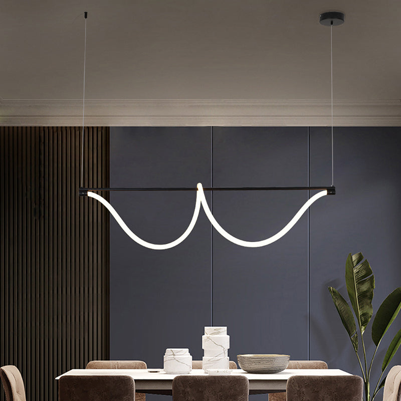 1 Light Linear Modern Lighting Chandelier Metal and Silica Gel Island Lighting in White and Black