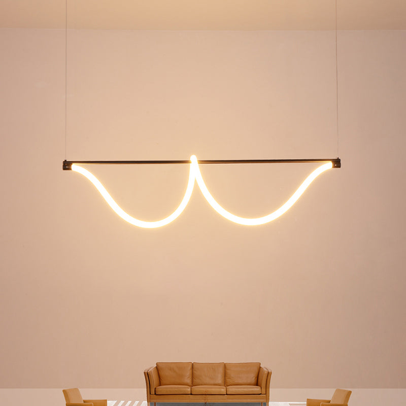 1 Light Linear Modern Lighting Chandelier Metal and Silica Gel Island Lighting in White and Black