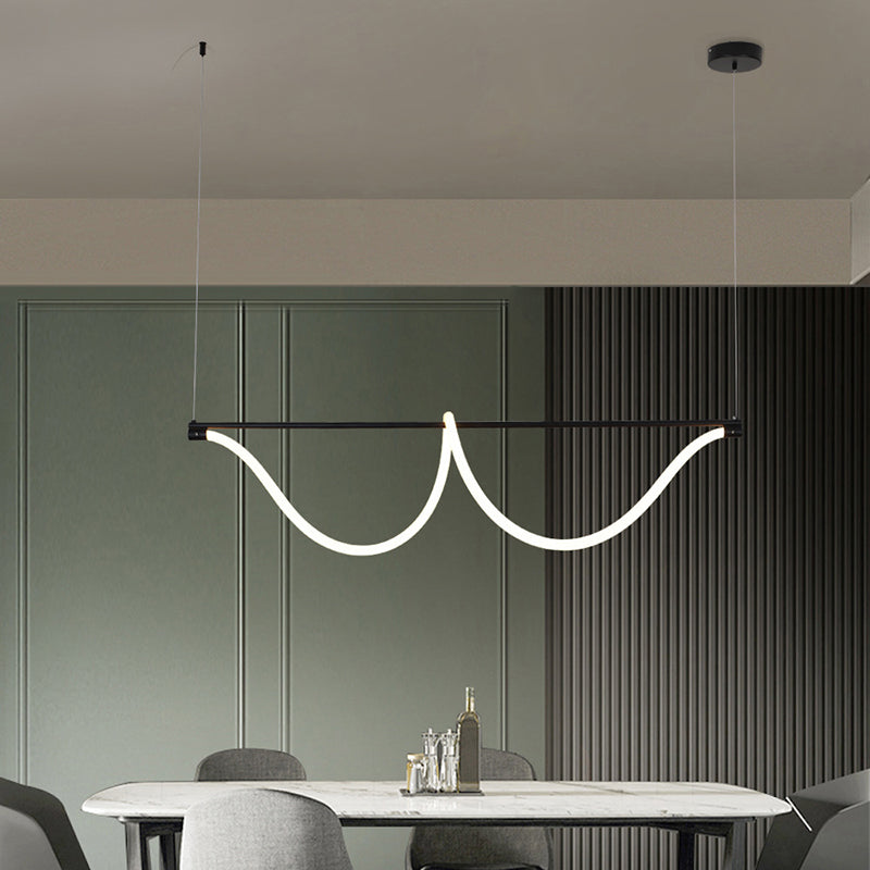 1 Light Linear Modern Lighting Chandelier Metal and Silica Gel Island Lighting in White and Black