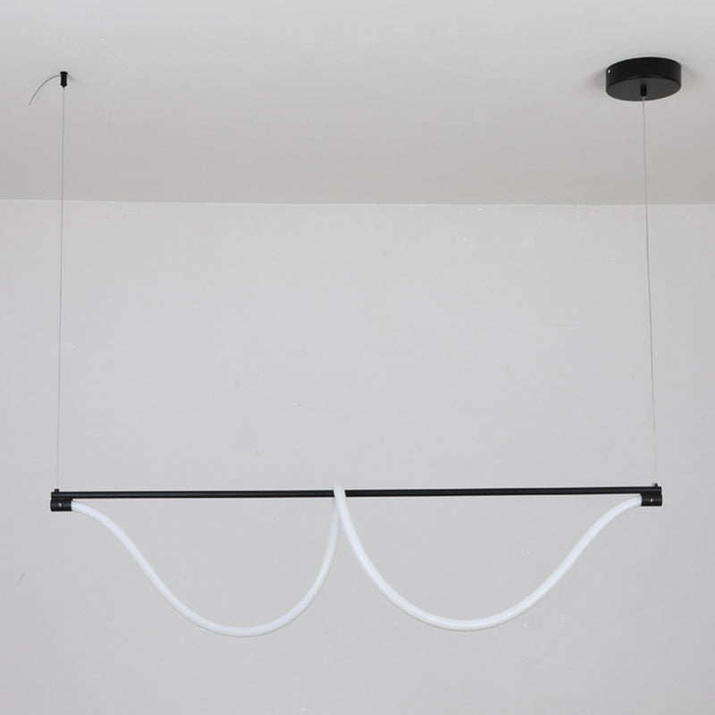 1 Light Linear Modern Lighting Chandelier Metal and Silica Gel Island Lighting in White and Black