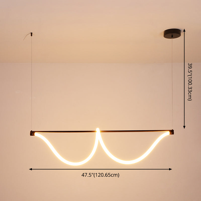 1 Light Linear Modern Lighting Chandelier Metal and Silica Gel Island Lighting in White and Black