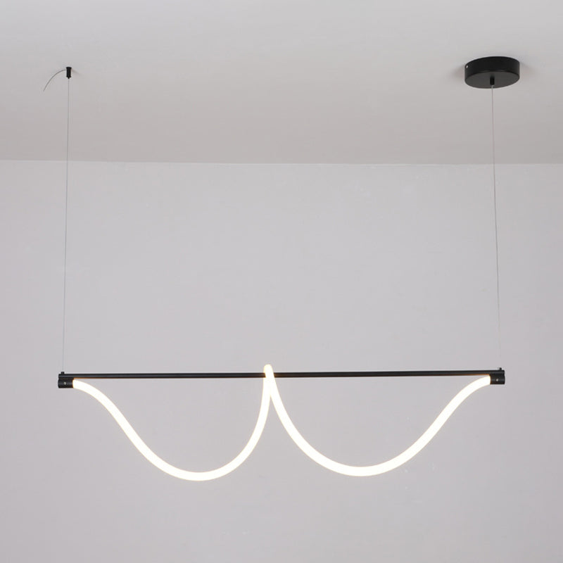 1 Light Linear Modern Lighting Chandelier Metal and Silica Gel Island Lighting in White and Black