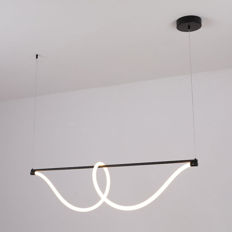 1 Light Linear Modern Lighting Chandelier Metal and Silica Gel Island Lighting in White and Black