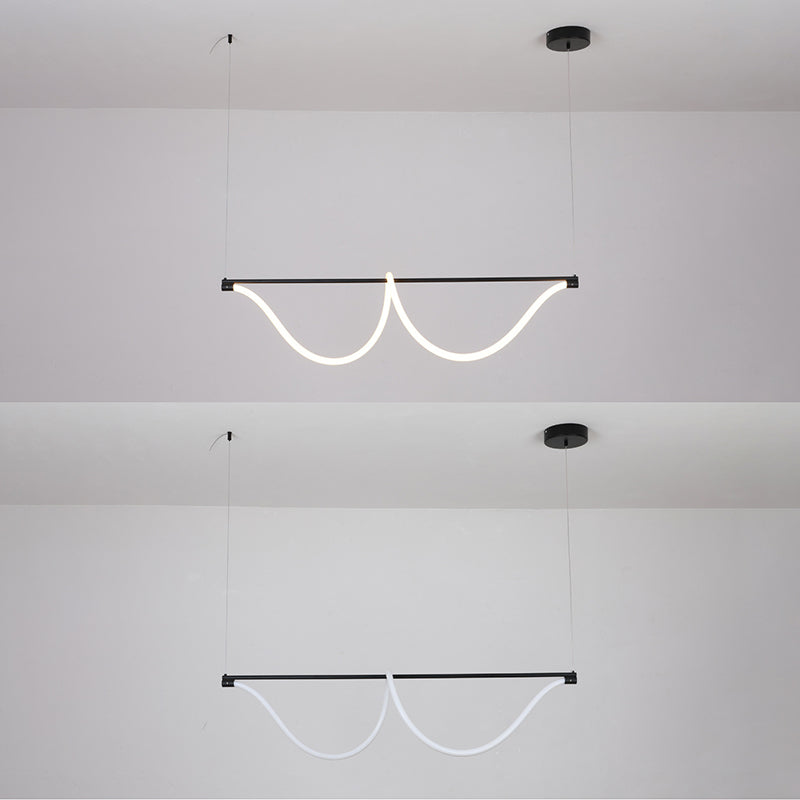 1 Light Linear Modern Lighting Chandelier Metal and Silica Gel Island Lighting in White and Black