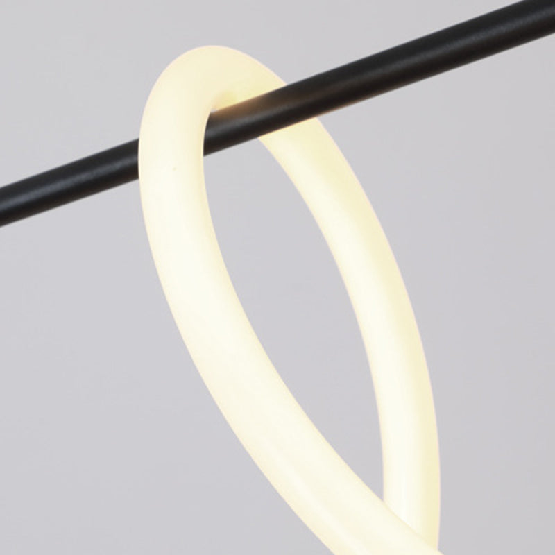 1 Light Linear Modern Lighting Chandelier Metal and Silica Gel Island Lighting in White and Black