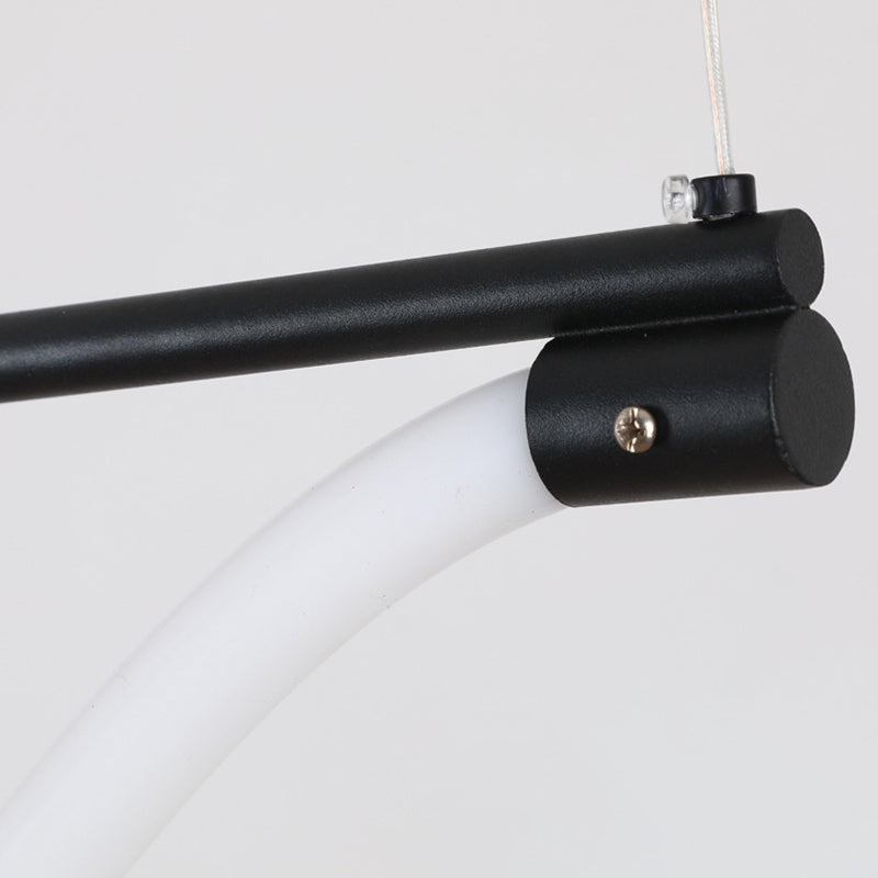 1 Light Linear Modern Lighting Chandelier Metal and Silica Gel Island Lighting in White and Black