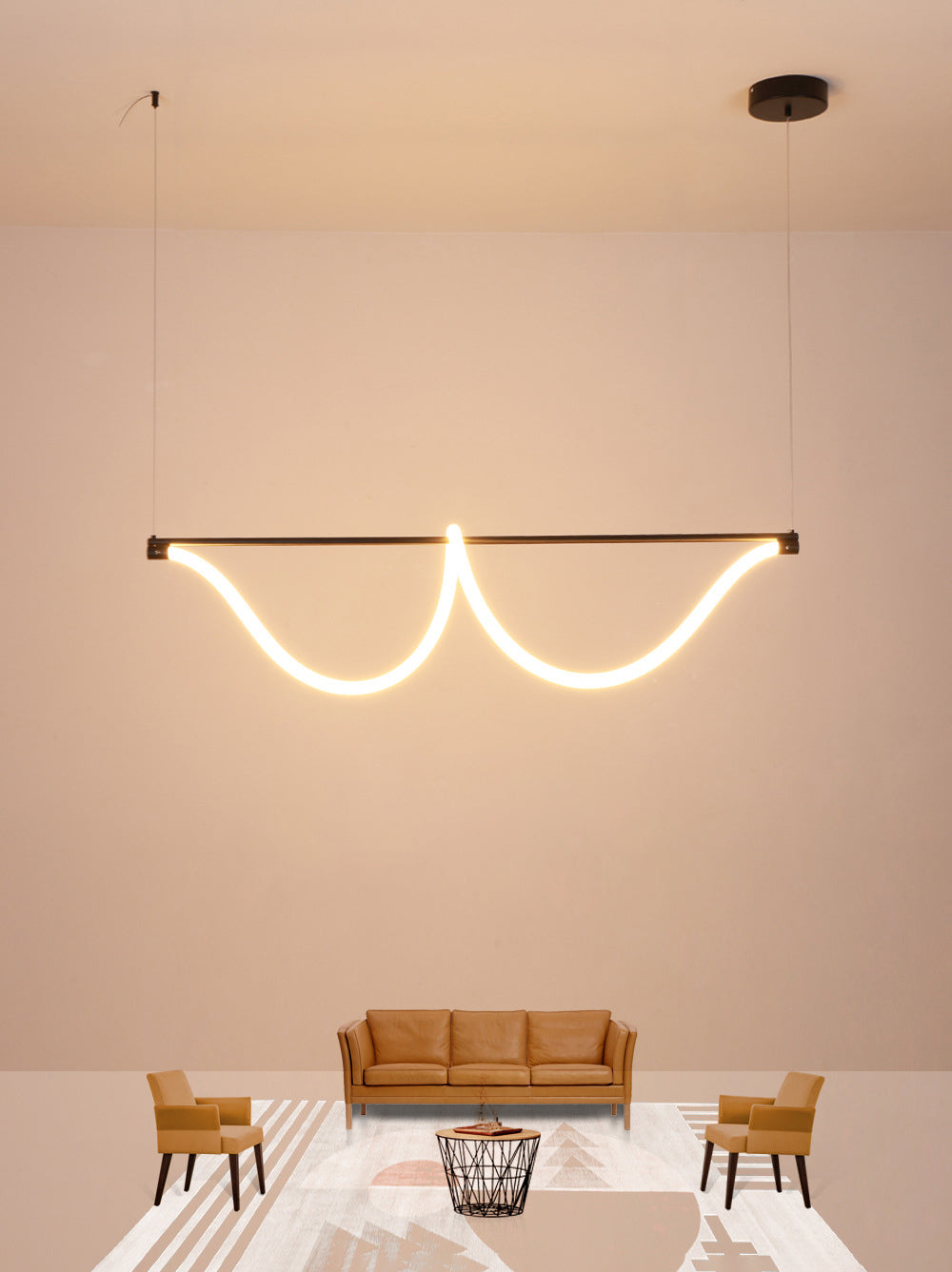 1 Light Linear Modern Lighting Chandelier Metal and Silica Gel Island Lighting in White and Black