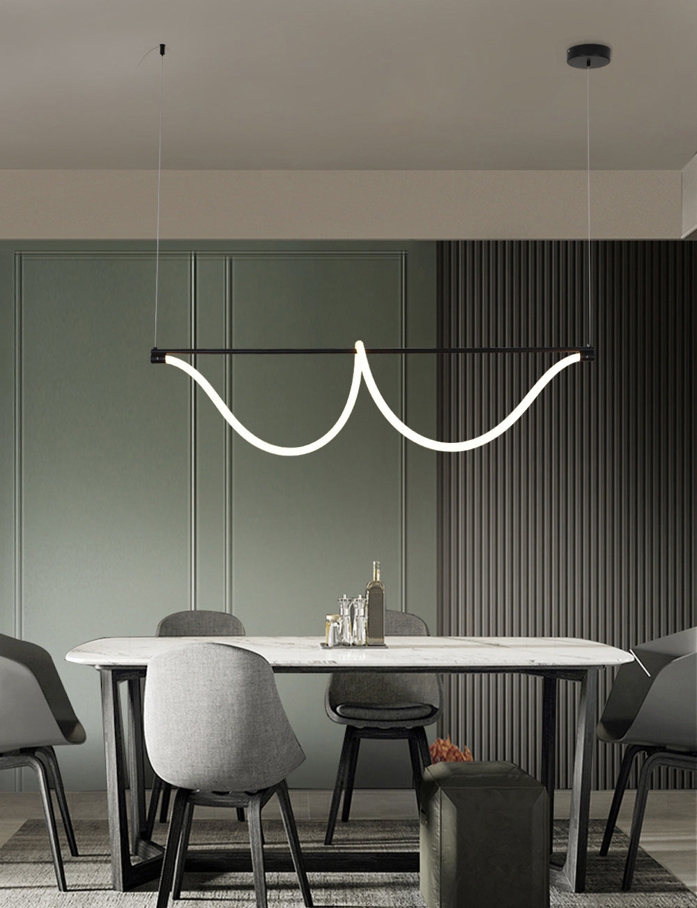 1 Light Linear Modern Lighting Chandelier Metal and Silica Gel Island Lighting in White and Black