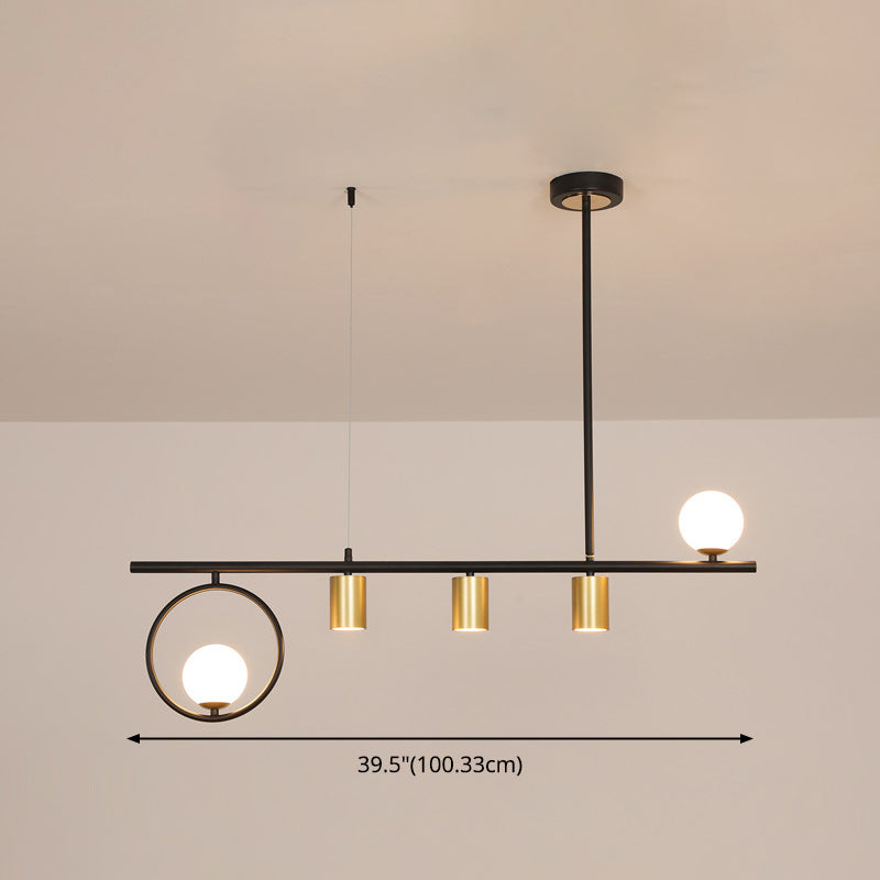 5 lustres légers du globe moderne en métal léger et îlot de verre