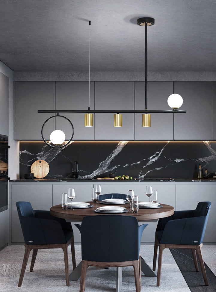 5 lustres légers du globe moderne en métal léger et îlot de verre