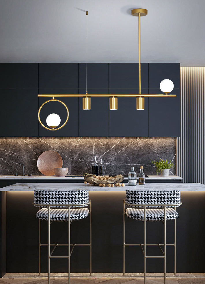 5 lustres légers du globe moderne en métal léger et îlot de verre