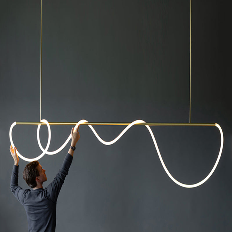 Nordic Modern Island Lighting Linear Gold 1-Light Pendant Lights for Living Room