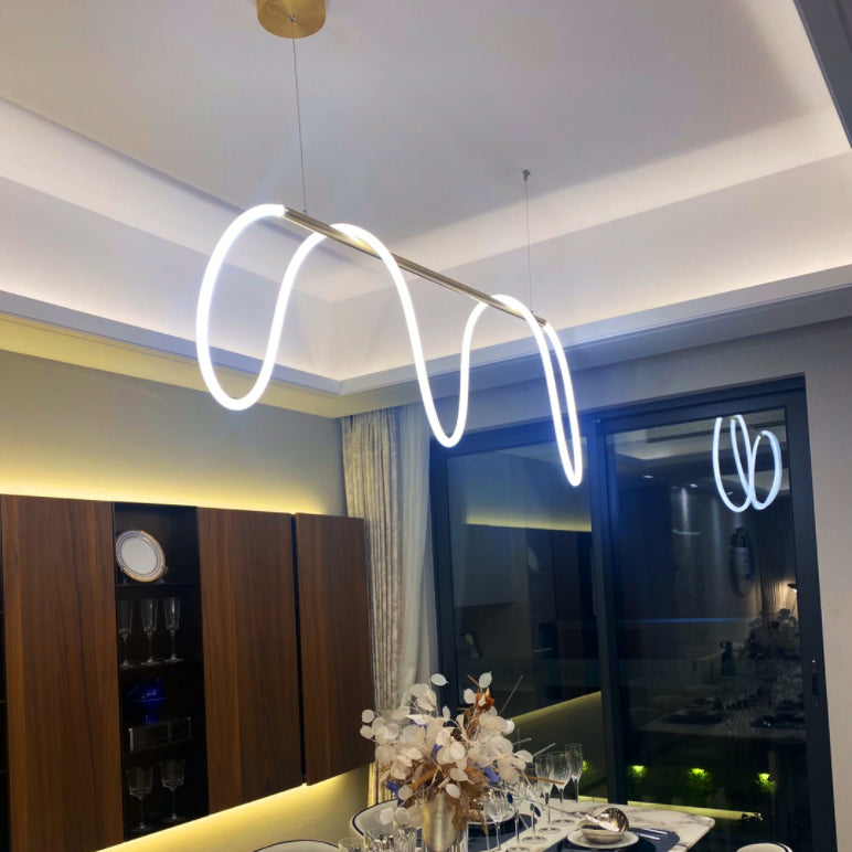 Nordic Modern Island Lighting Linear Gold 1-Light Pendant Lights for Living Room