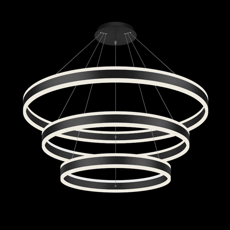 Modern Black Chandelier Multiple Rings Pendant Lighting Fixtures Metal Chandelier