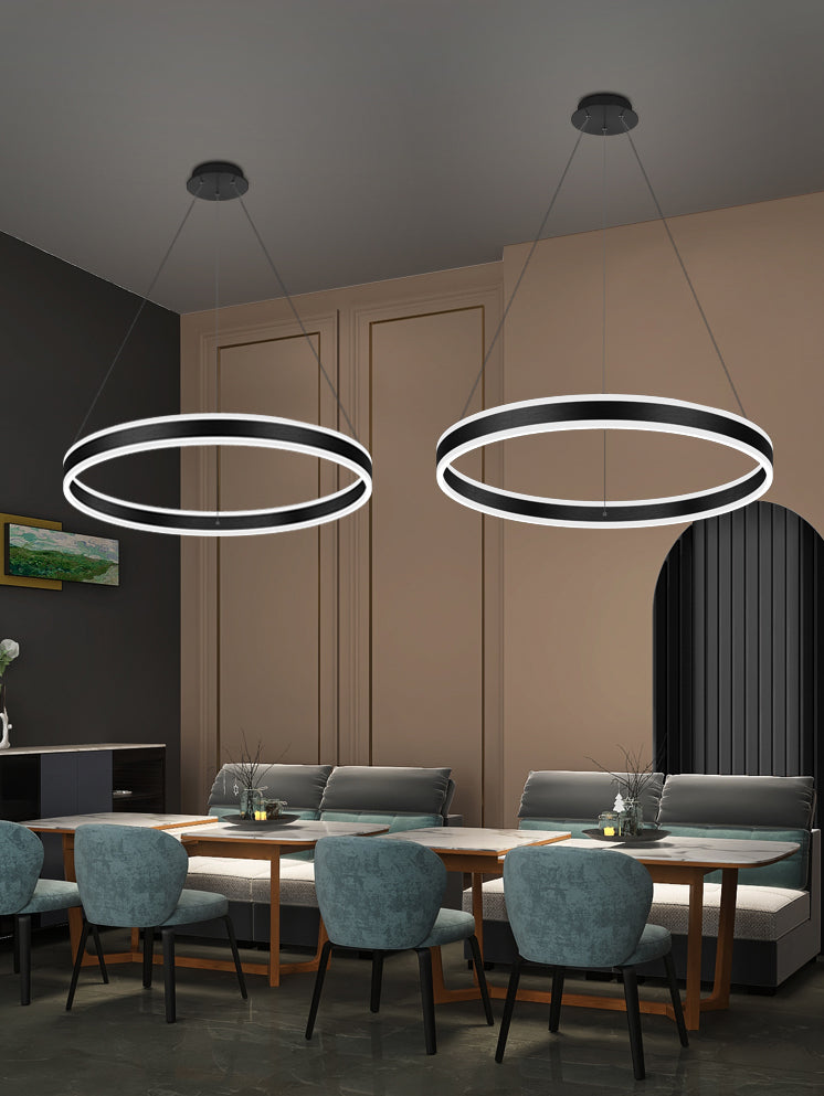 Lustre noir moderne plusieurs anneaux d'éclairage pendentif éclairage en métal lustre en métal