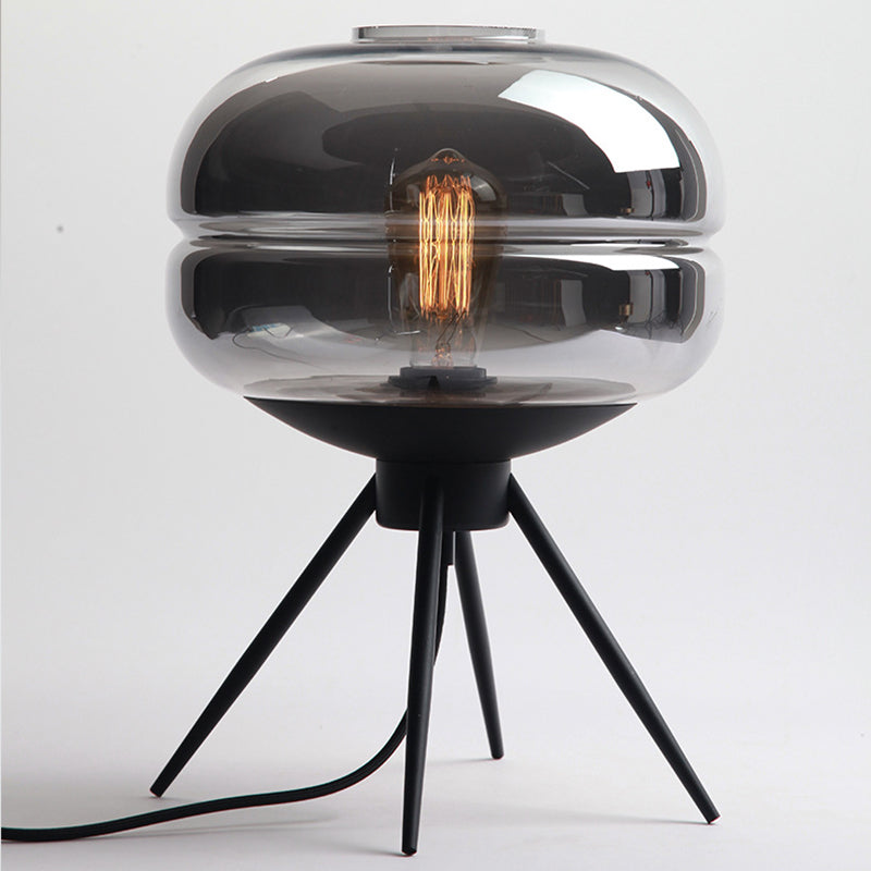 Modern Creative Drum Table Lamp Wrought Iron Indoor Table Light with Glass Shade
