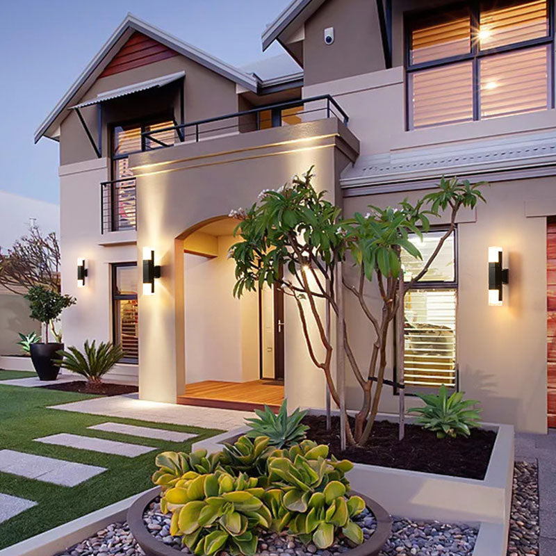 Zeitgenössische Aluminiumwand -Wandleuchte im Freien mit schwarzem LED -Wand montiertes Licht