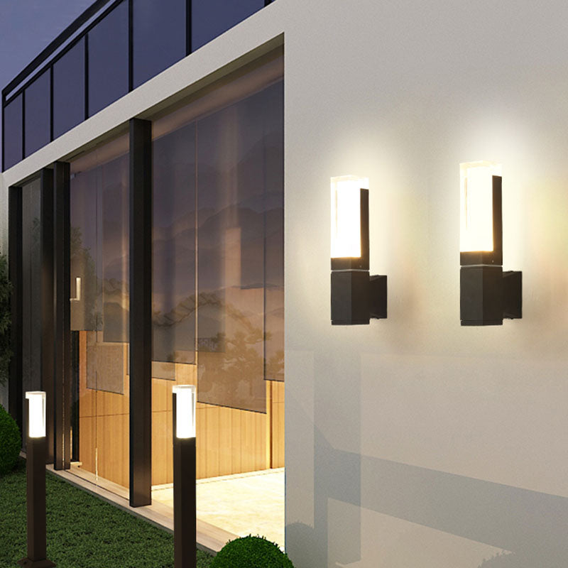 Zeitgenössische Aluminiumwand -Wandleuchte im Freien mit schwarzem LED -Wand montiertes Licht