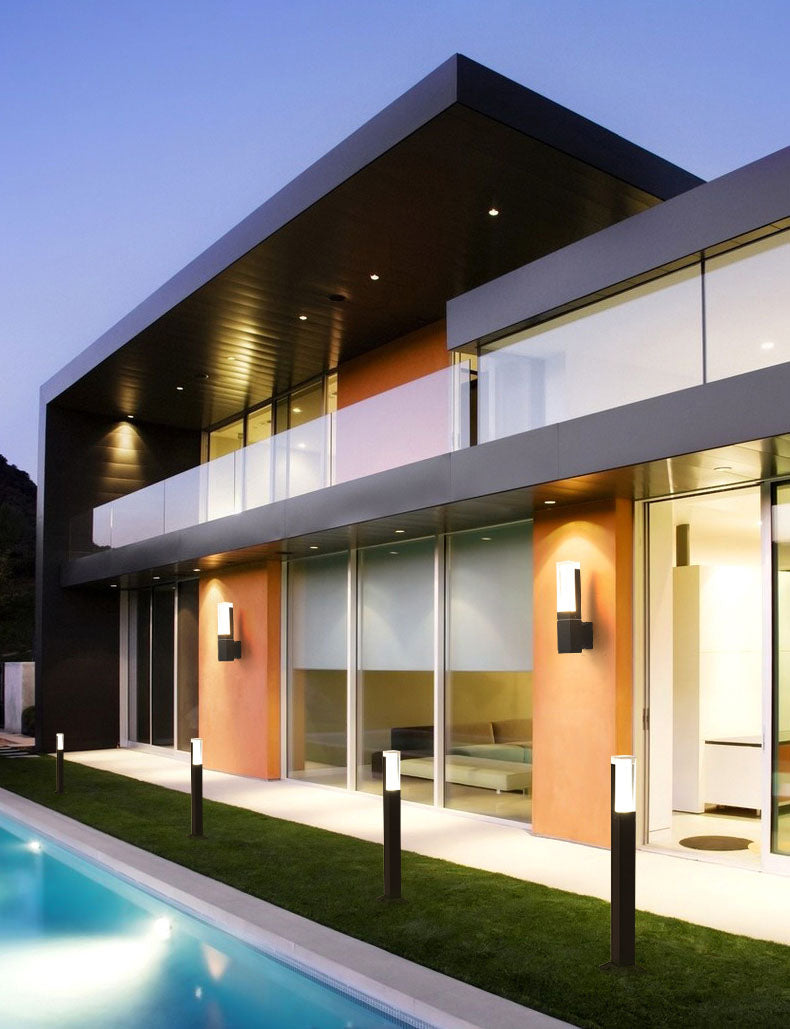 Zeitgenössische Aluminiumwand -Wandleuchte im Freien mit schwarzem LED -Wand montiertes Licht