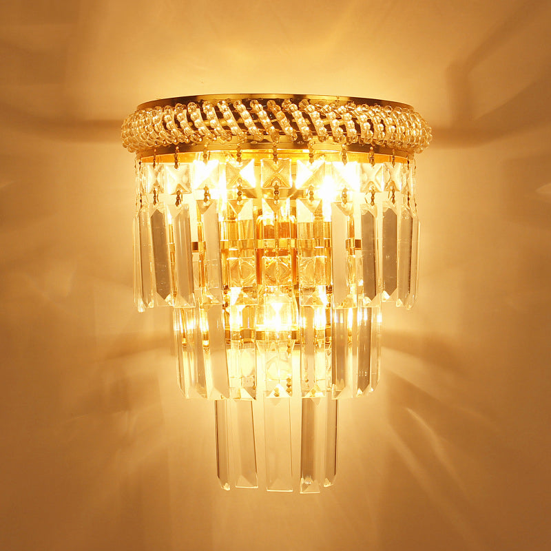 Modern Luxury Stagger Wall Lamp Electroplate Metal 3-Light Wall Sconce with Crystal Shade