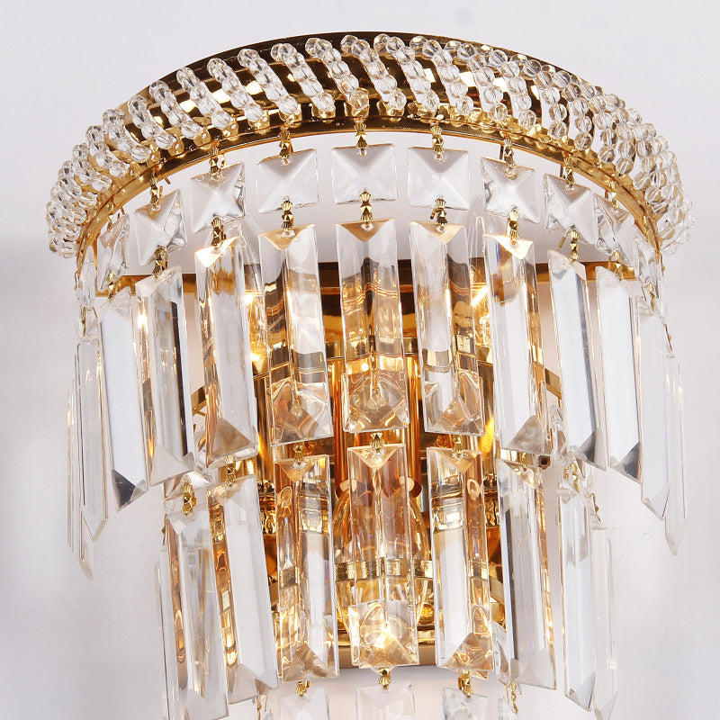 Modern Luxury Stagger Wall Lamp Electroplate Metal 3-Light Wall Sconce with Crystal Shade