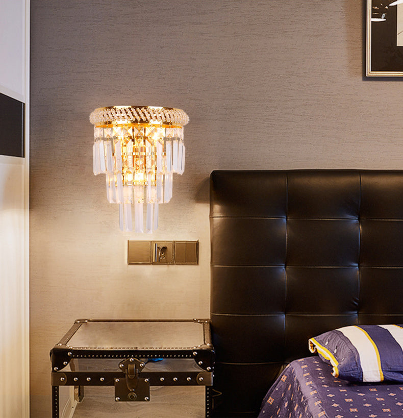 Modern Luxury Stagger Wall Lamp Electroplate Metal 3-Light Wall Sconce with Crystal Shade