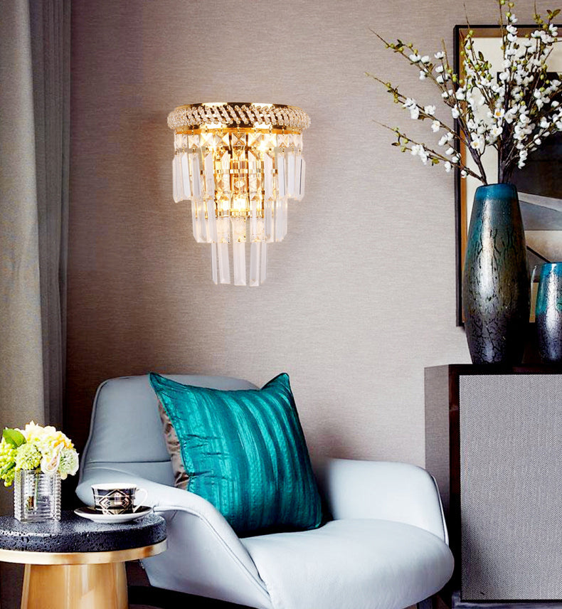 Lámpara de pared de toque de lujo moderno metal de metal de 3 luces de metal de 3 luces con sombra de cristal