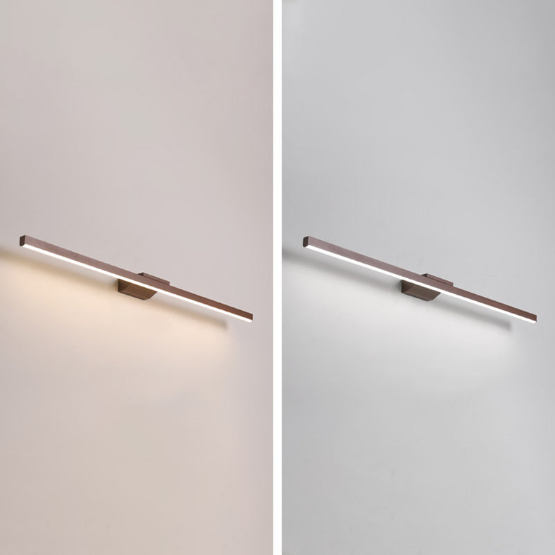1-Light Linear Shade Wall Sconce Modern Simple Style Mirror Wall Lighting in Brown