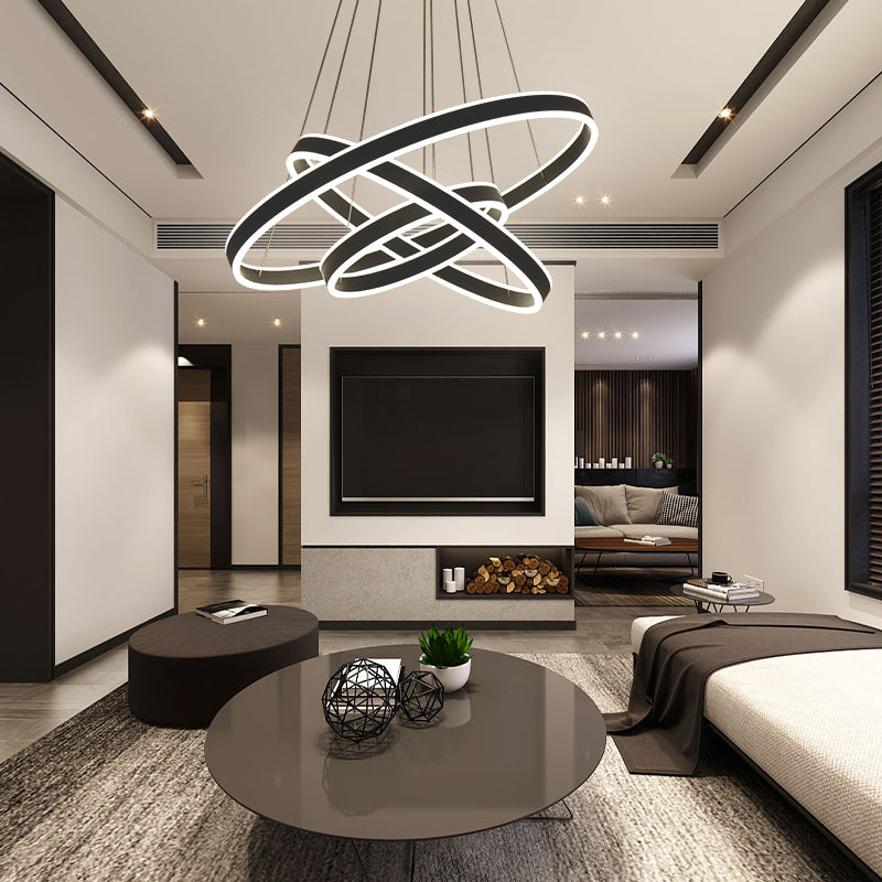 Modern Dining Room Lighting Multiple Rings Hanging Ceiling Lights Metal Chandelier