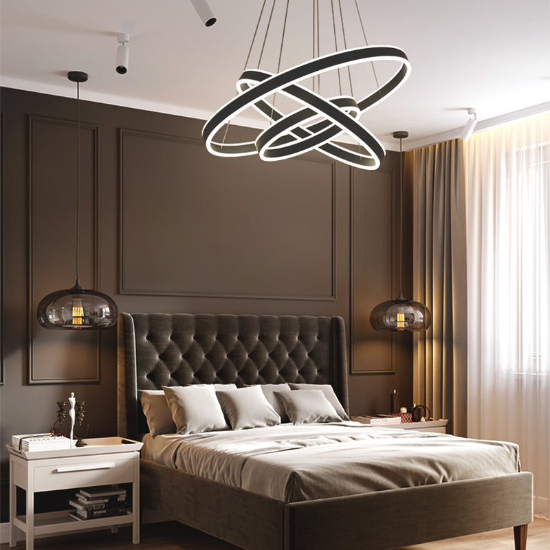 Salle à manger moderne Éclairage de plusieurs anneaux suspendus au plafond lustre en métal