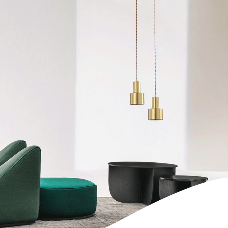 Gold Cylindroid Pendant Light in Modern Creative Style Copper Indoor Hanging Lamp