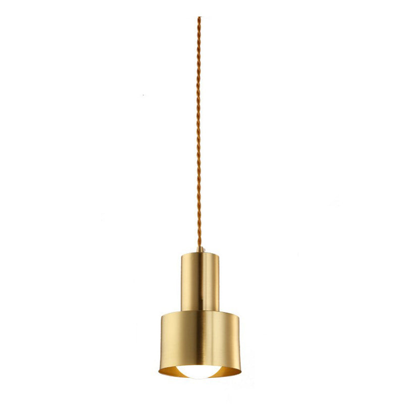 Gold Cylindroid Pendant Light in Modern Creative Style Copper Indoor Hanging Lamp